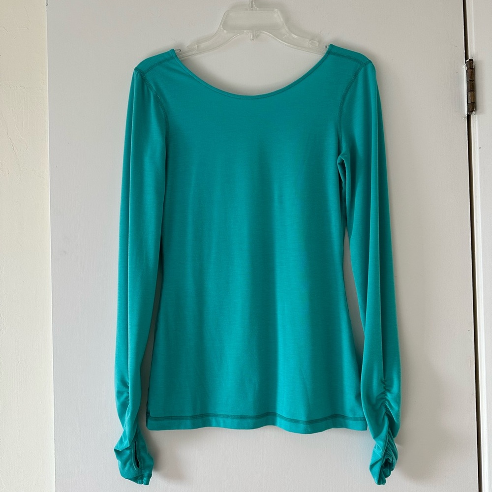 Zella Open Back Long Sleeve Turquoise Blue Top S